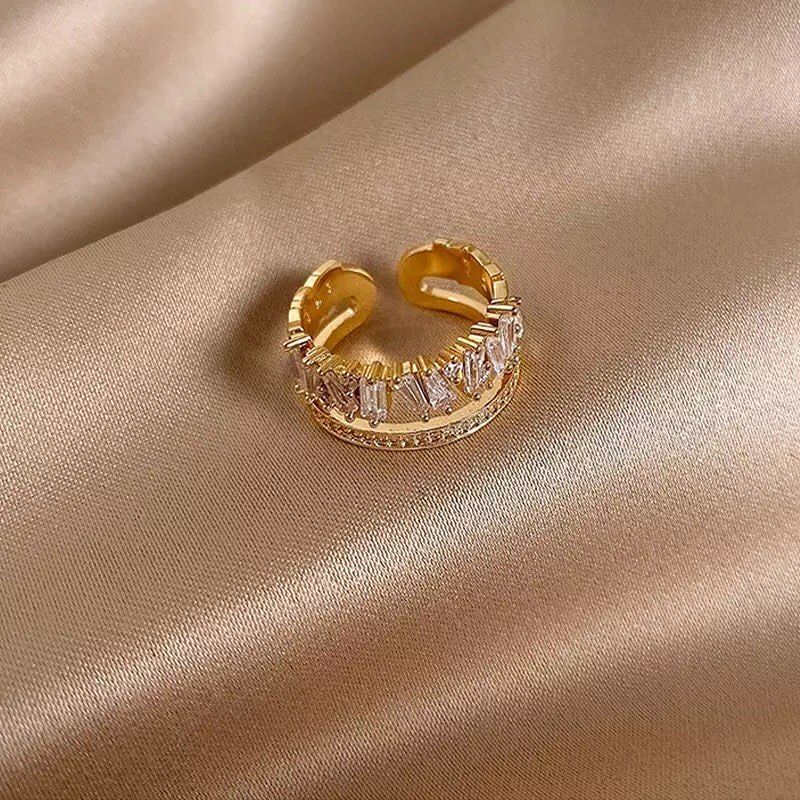 Adjustable Gold Zirconia Ring With Stones