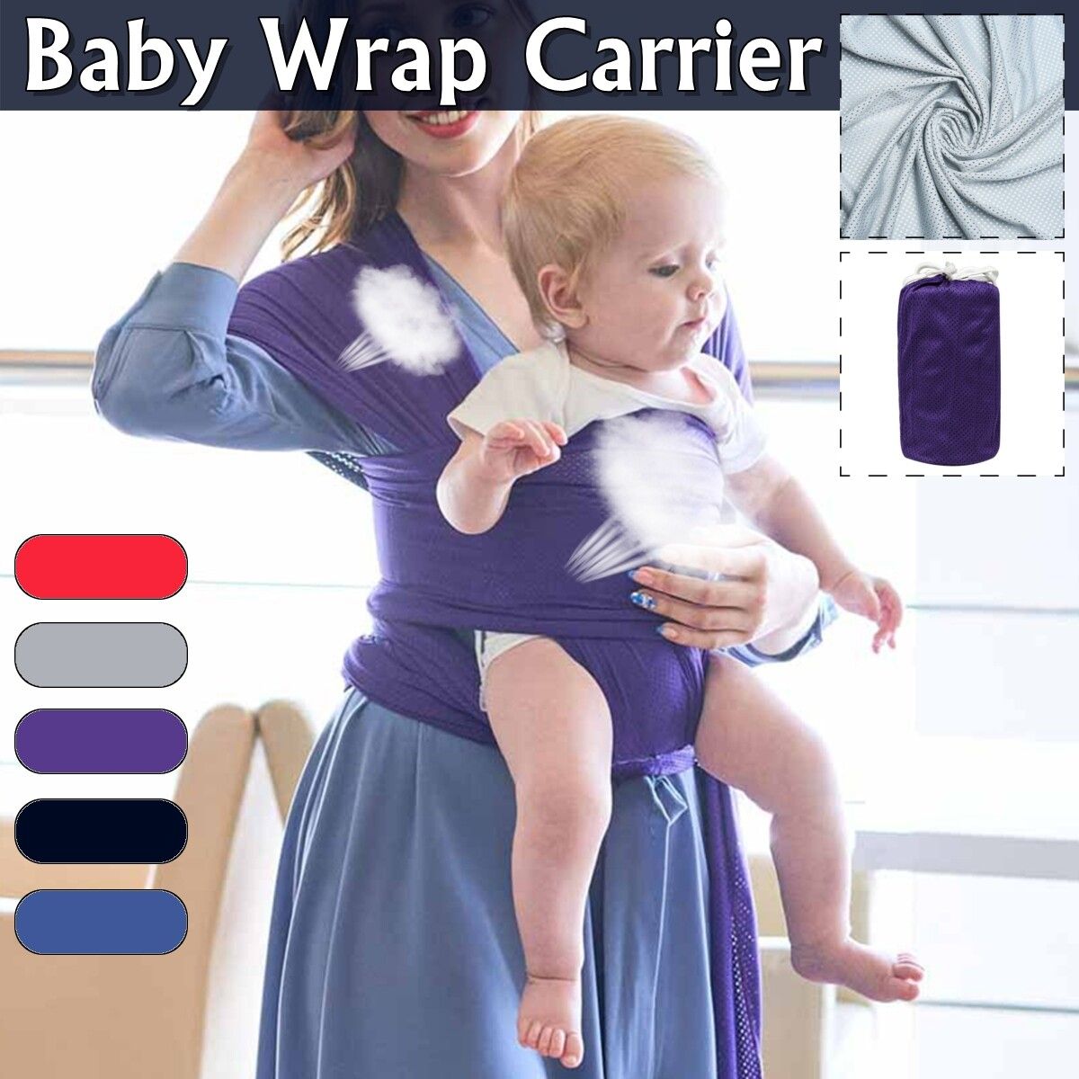 5M Ergonomic Baby Wrap Carrier Portable Infant Newborn Carrying Belt Black