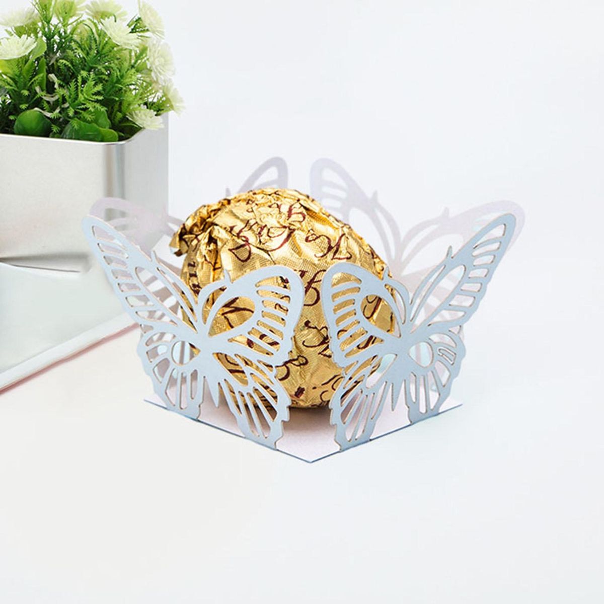 50Pcs Candy Storage Box Butterfly Shape Chocolate Biscuit Container Paper Box White
