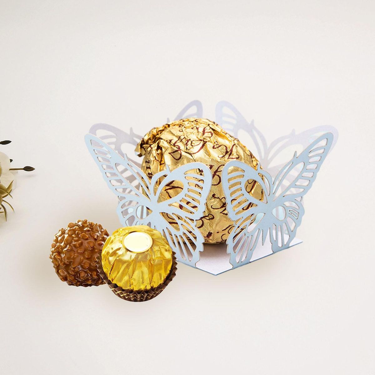 50Pcs Candy Storage Box Butterfly Shape Chocolate Biscuit Container Paper Box White