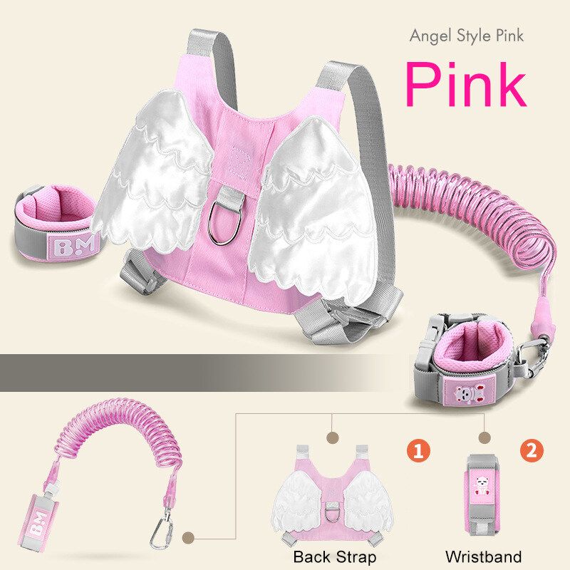 Anti Lost Kids Leash & Toddlers Wrist Strap 2.5 Meters Child Harness Child Safety Wristband Hand Belt Strap For 1 To 10 Years Old Child Pink Angel