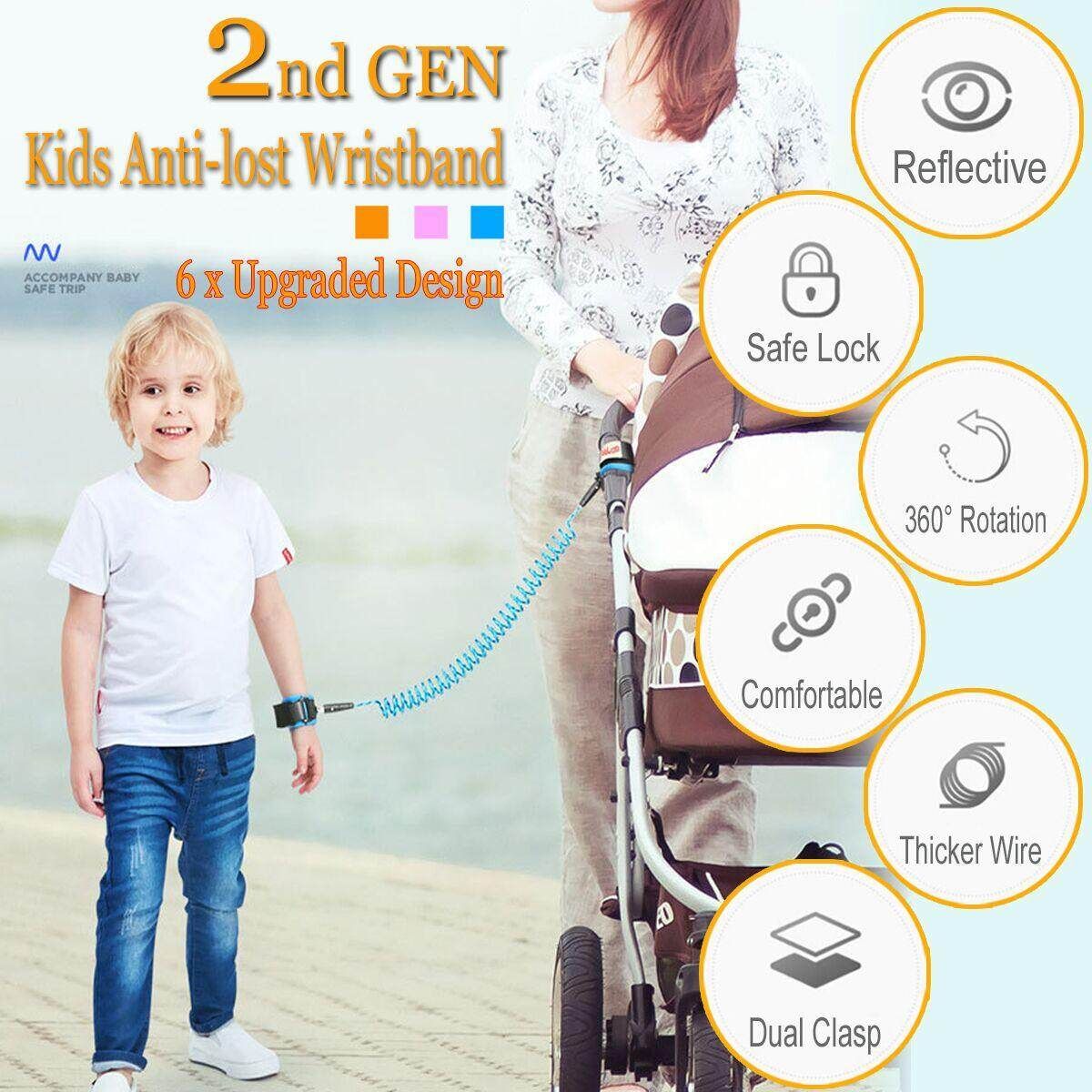 1.5M Kids Safety Rope Lock Anti-lost Night Reflective Harness Wristband Child Leash Blue
