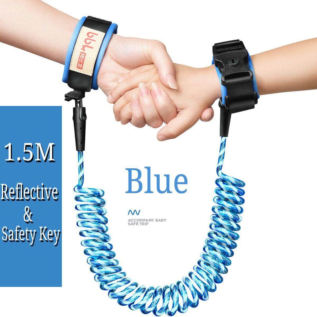 1.5M Kids Safety Rope Lock Anti-lost Night Reflective Harness Wristband Child Leash Blue