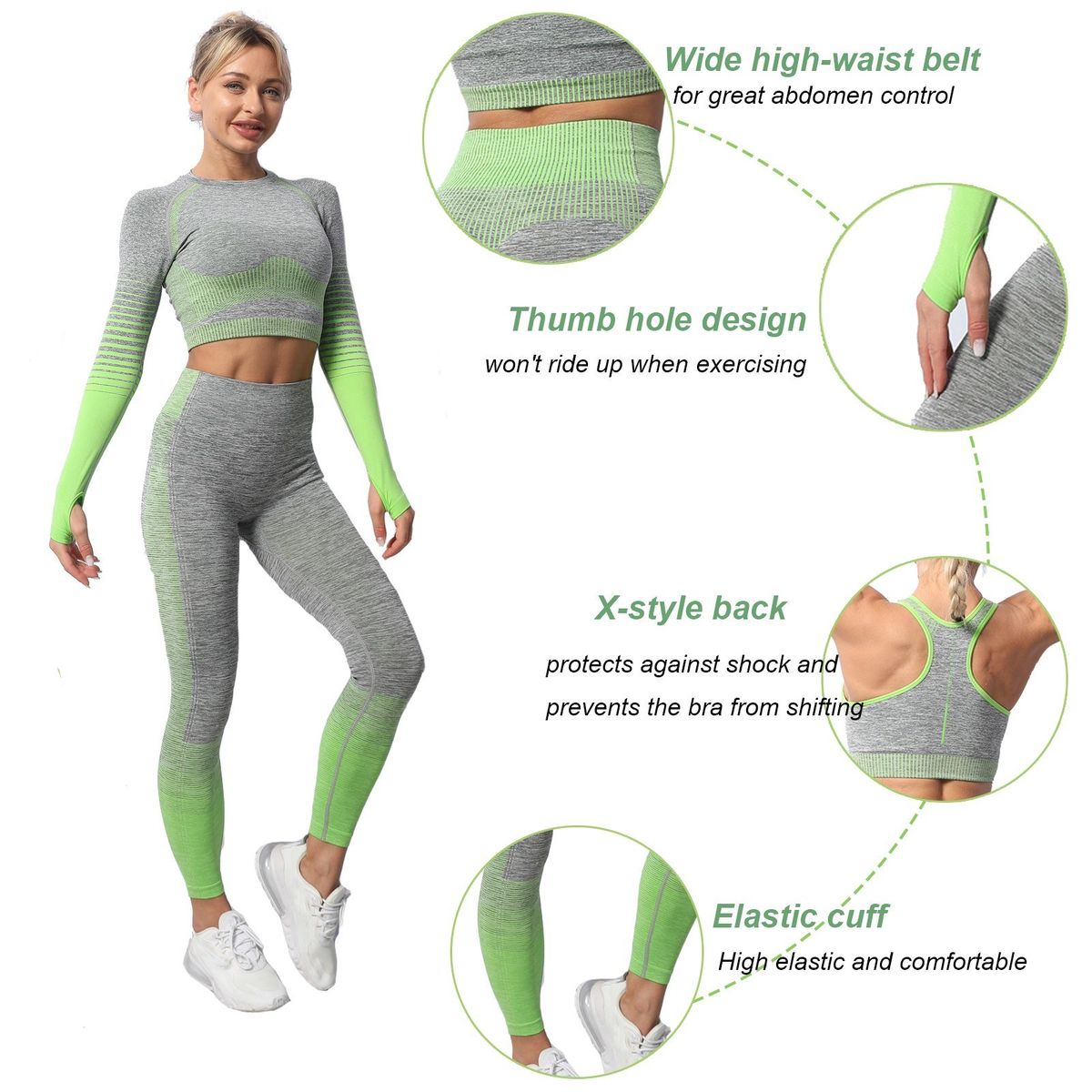 3Pcs Women Yoga Suit Seamless Sportswear Sets Long Sleeve