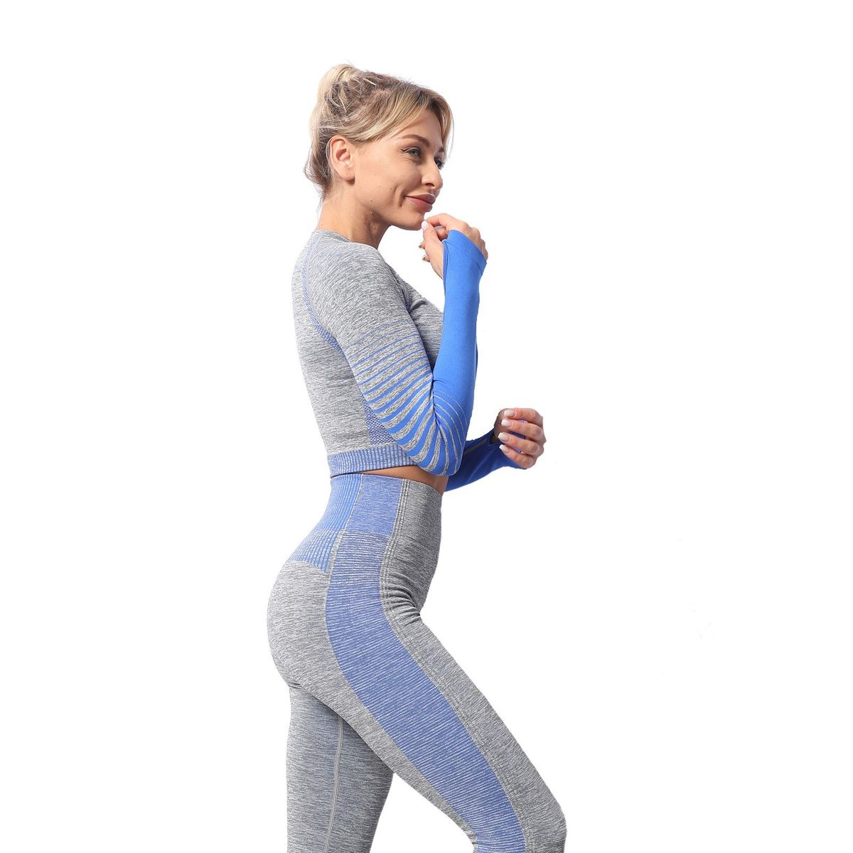 3Pcs Women Yoga Suit Seamless Sportswear Sets Long Sleeve