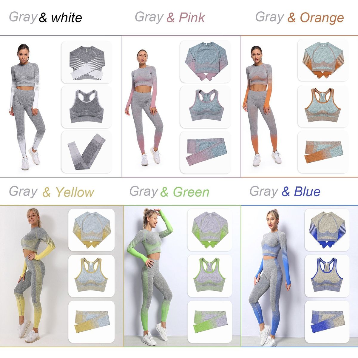 3Pcs Women Yoga Suit Seamless Sportswear Sets Long Sleeve