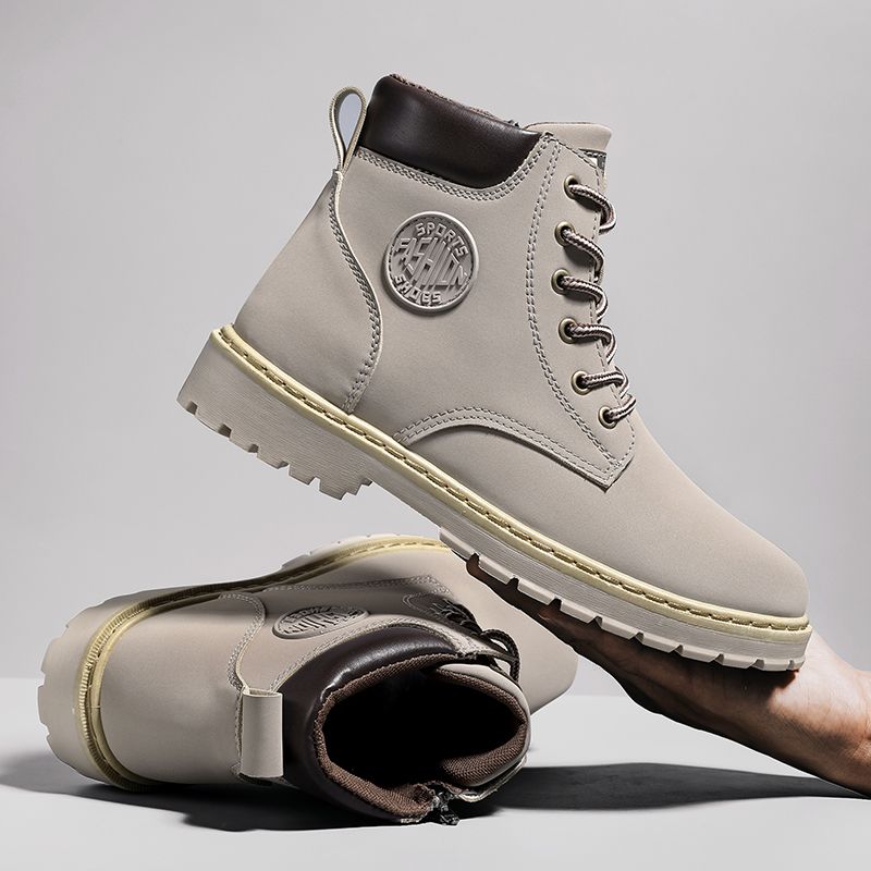 New Arrival Retro Chelsea Boots Men's Shoes EUR Size 39-46 Luxury Quality Handmade Leather Martin Boots Male High-top Shoes Fashion Motorcycle Ankle Boots Lace Up Winter Casual Shoes Grey