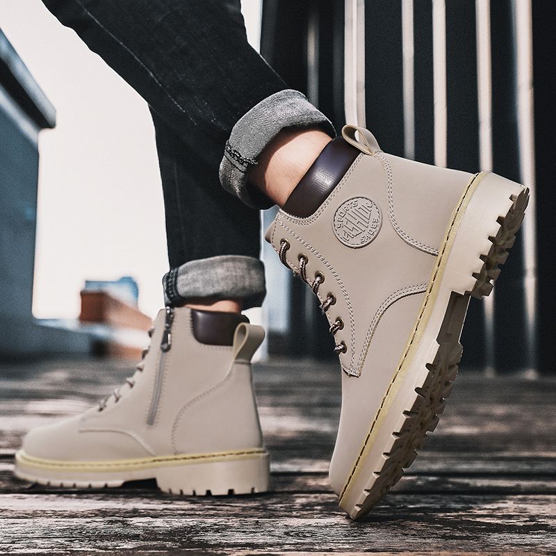 New Arrival Retro Chelsea Boots Men's Shoes EUR Size 39-46 Luxury Quality Handmade Leather Martin Boots Male High-top Shoes Fashion Motorcycle Ankle Boots Lace Up Winter Casual Shoes Grey