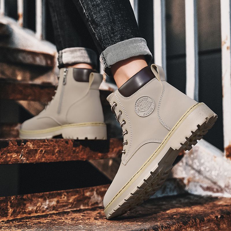 New Arrival Retro Chelsea Boots Men's Shoes EUR Size 39-46 Luxury Quality Handmade Leather Martin Boots Male High-top Shoes Fashion Motorcycle Ankle Boots Lace Up Winter Casual Shoes Grey