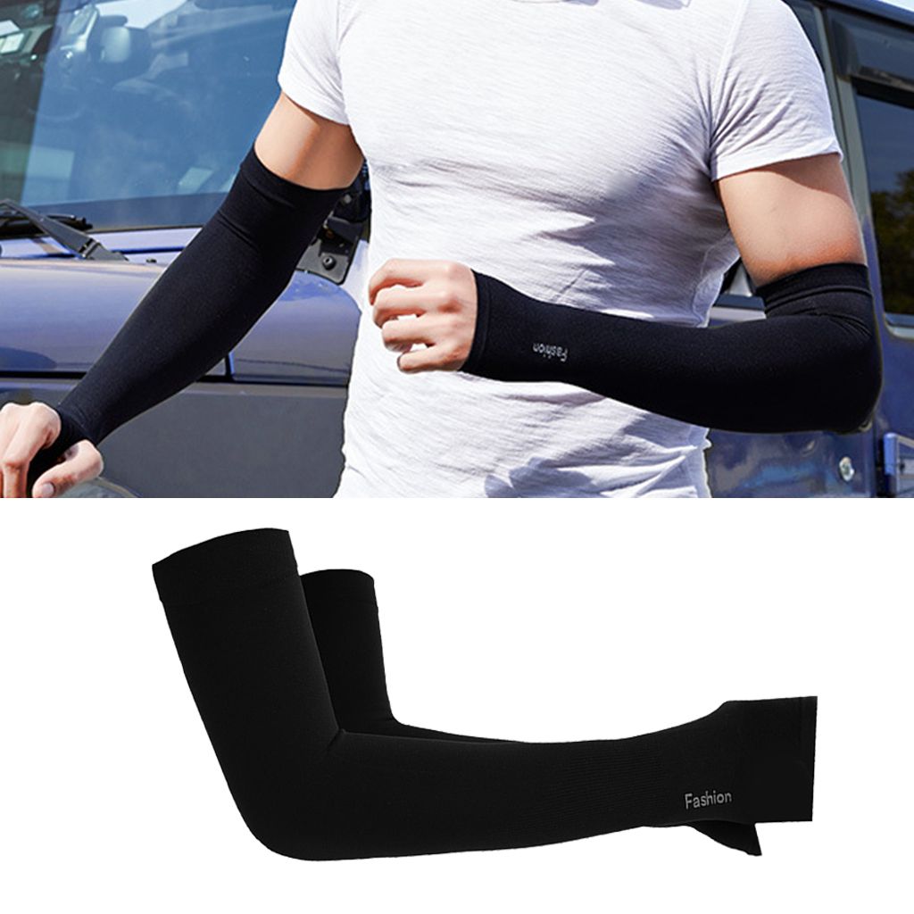 2pc Men Women Cooling Sleeves Of Arm Unisex Long Arm Black