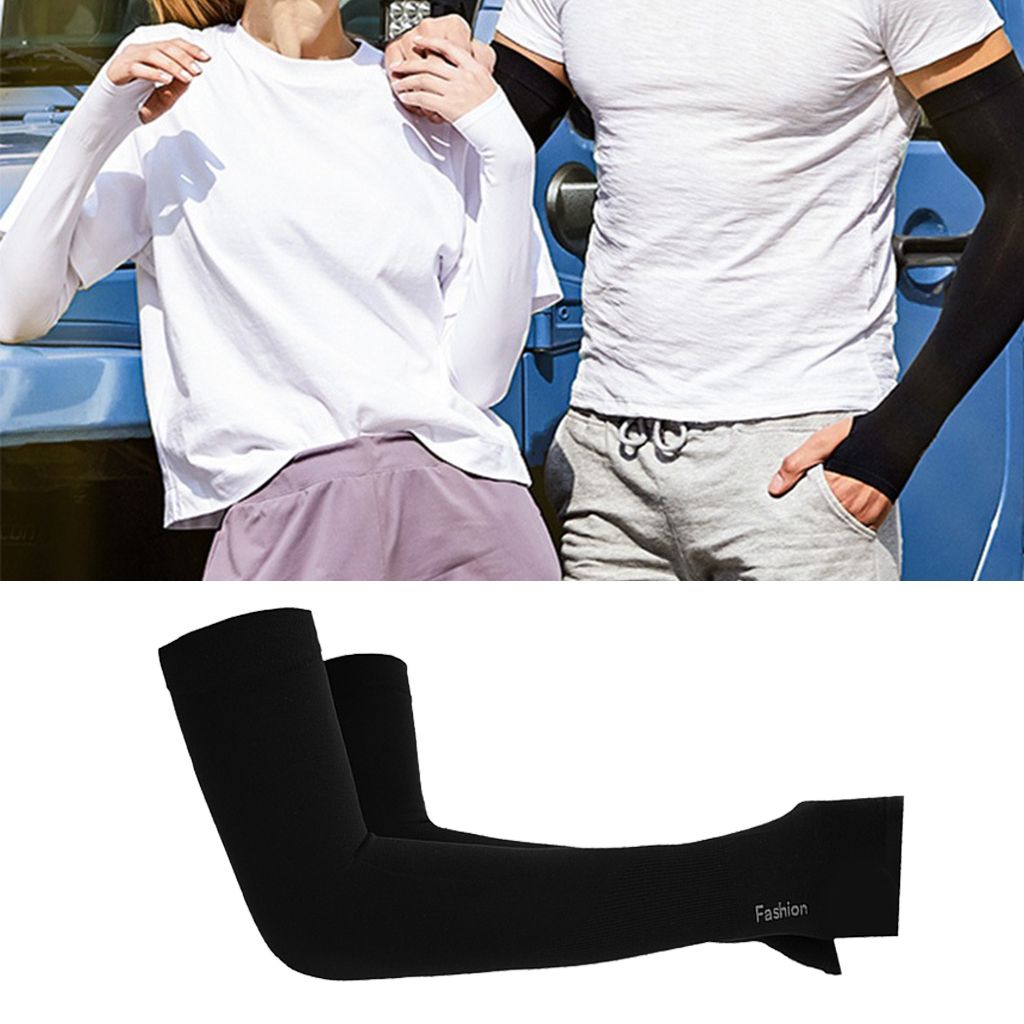 2pc Men Women Cooling Sleeves Of Arm Unisex Long Arm Black