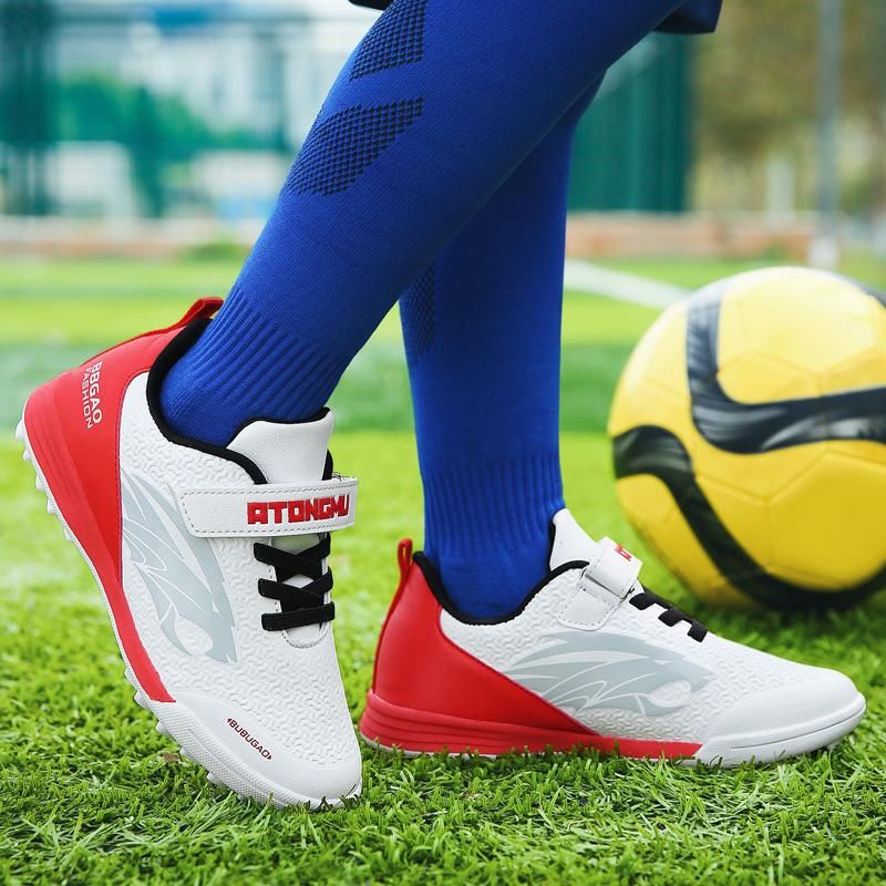 Velcro Soccer Shoes for Teenagers,white&red