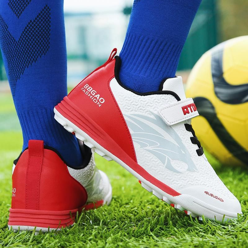Velcro Soccer Shoes for Teenagers,white&red