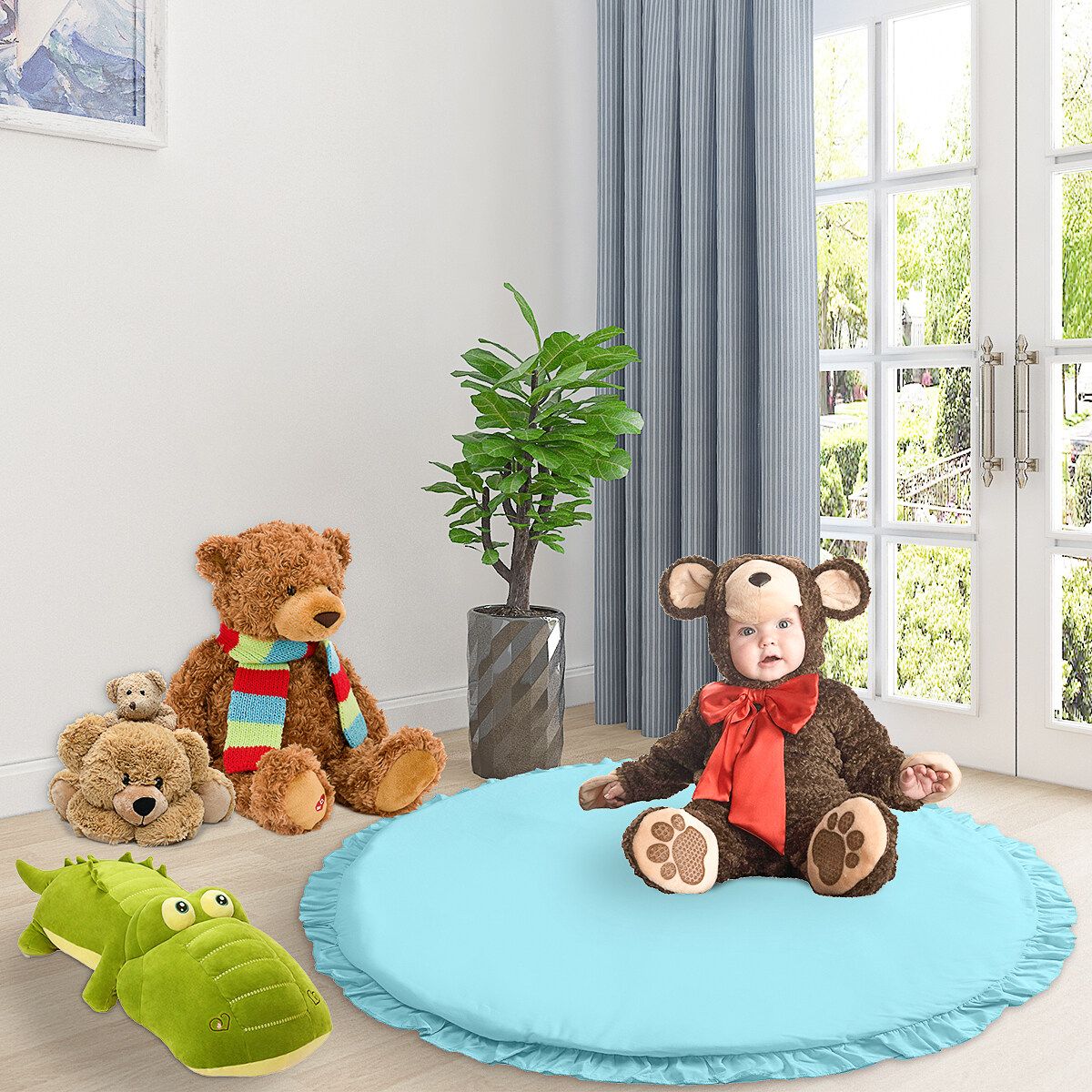 Round Cotton Baby Crawling Mat Blanket Play Mat Infant Baby Shower Floor Rug New Green