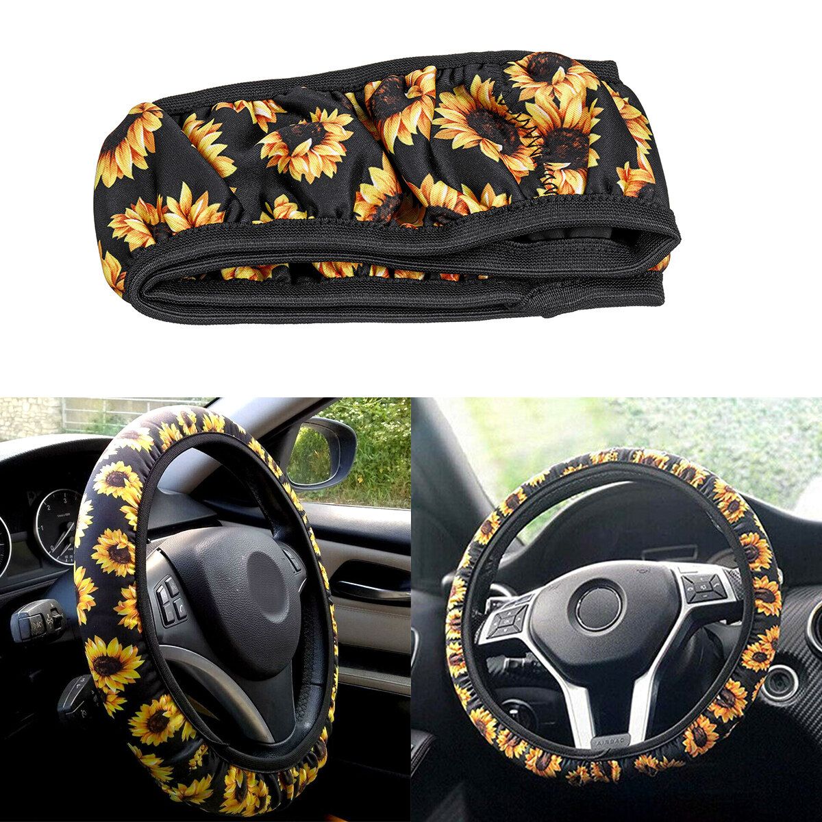 3PCS Universal Car Foot Floor Protector Mats Front Rear + Steering Wheel Cover
