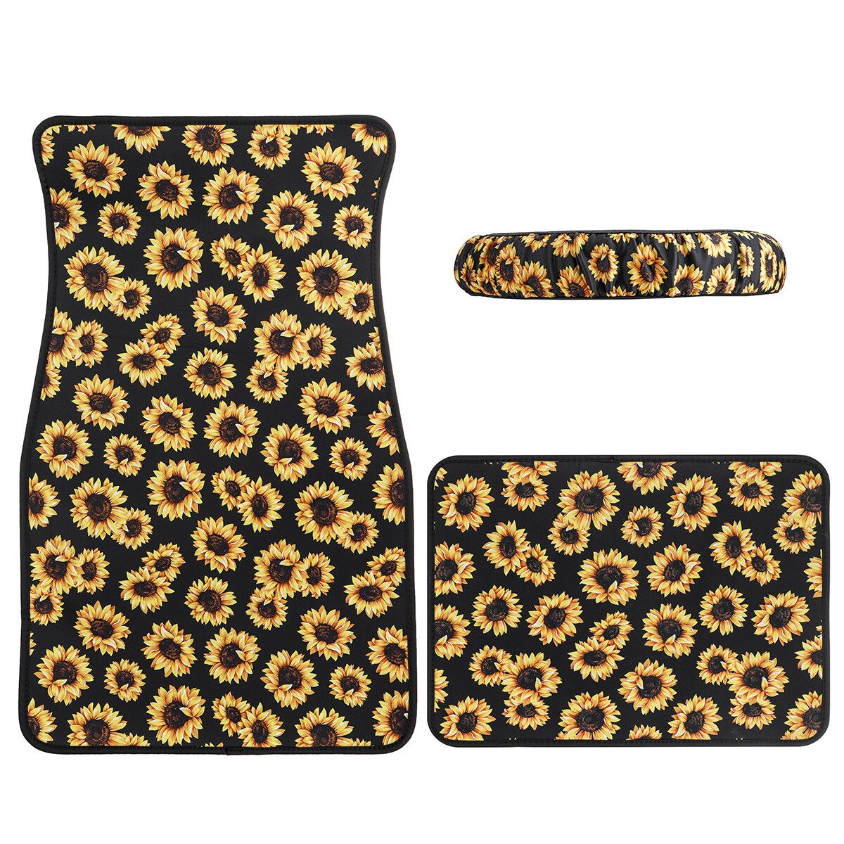 3PCS Universal Car Foot Floor Protector Mats Front Rear + Steering Wheel Cover