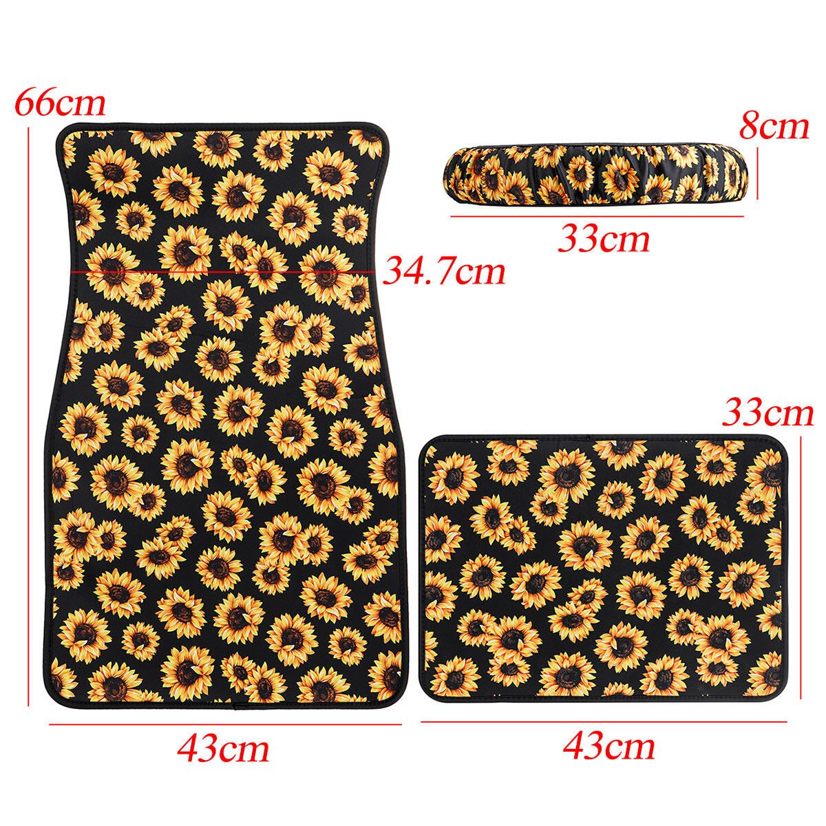 3PCS Universal Car Foot Floor Protector Mats Front Rear + Steering Wheel Cover