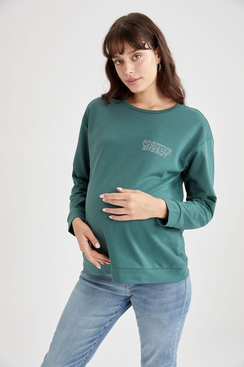 Woman - Regular Fit Maternity Wear Knitted Tops Long Sleeve - Green