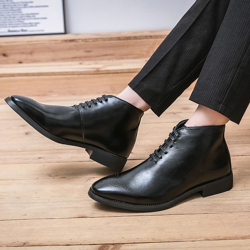 Elegant High-top Business Boots Men Oxford Shoes Big Size 38-48 Superior Quality Full Grain Leather Wedding Party Shoes Luxury Noble Boots Black
