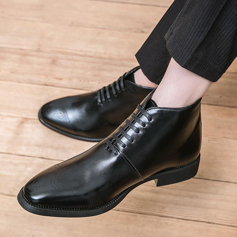 Elegant High-top Business Boots Men Oxford Shoes Big Size 38-48 Superior Quality Full Grain Leather Wedding Party Shoes Luxury Noble Boots Black