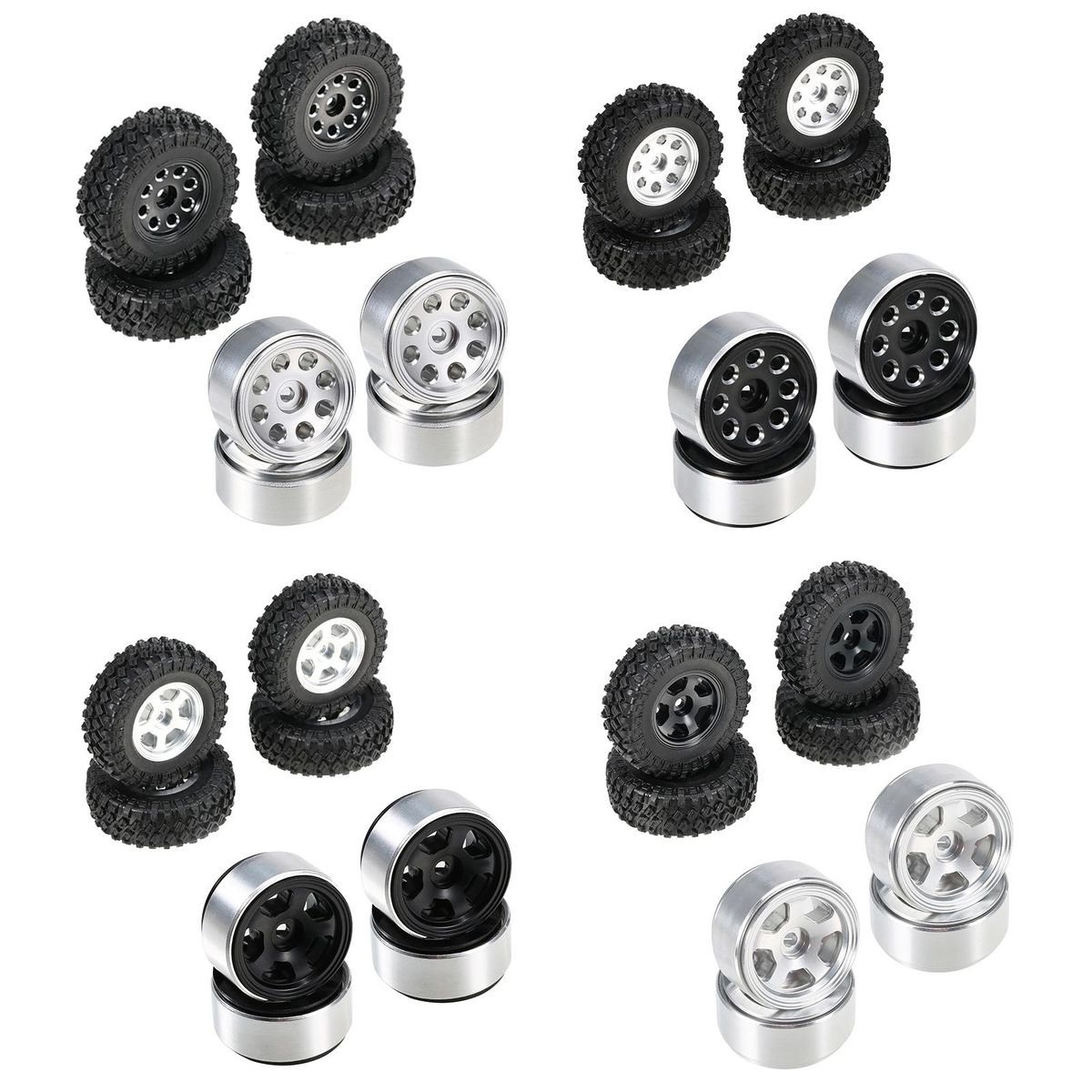 4PCS AUSTAR 48*18mm RC Car Tires with Aluminum Alloy Wheel Rim for 1/24 RC Buggy Off-road Car Compatible with Axial SCX24 Axial 90081 AXI00001 AXI00002