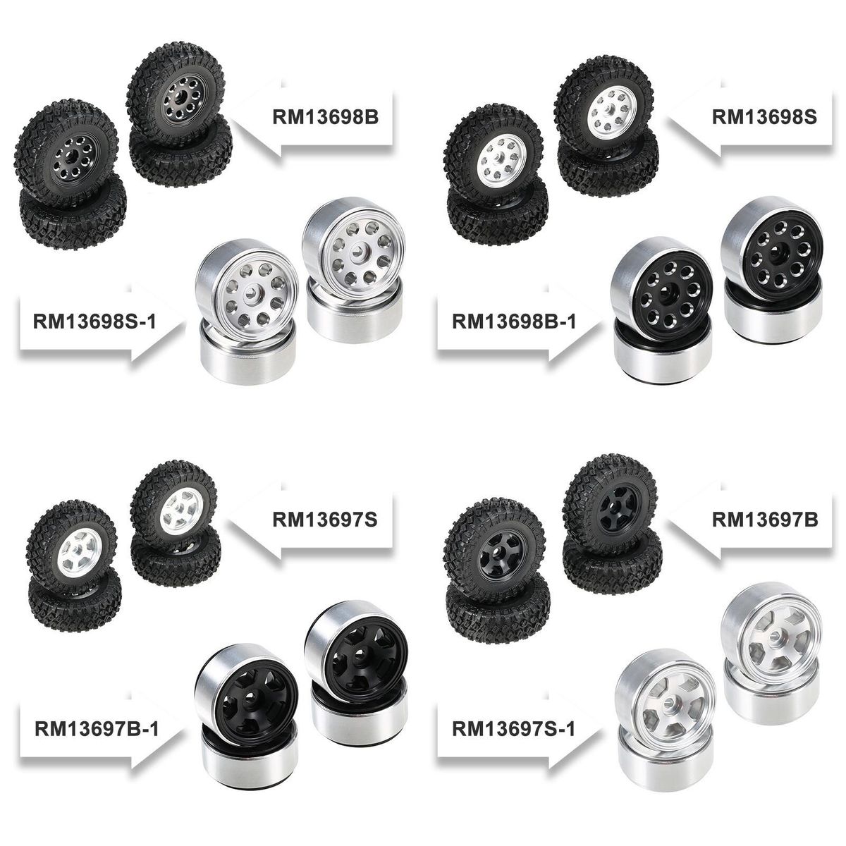 4PCS AUSTAR 48*18mm RC Car Tires with Aluminum Alloy Wheel Rim for 1/24 RC Buggy Off-road Car Compatible with Axial SCX24 Axial 90081 AXI00001 AXI00002