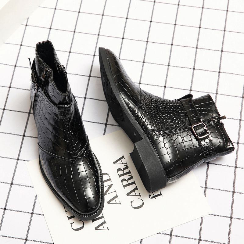 Men Fashion Chelsea Boots Slip-on Moccasins Size 38-48 Black