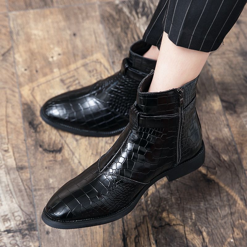 Men Fashion Chelsea Boots Slip-on Moccasins Size 38-48 Black