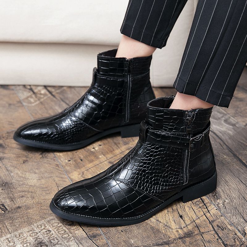 Men Fashion Chelsea Boots Slip-on Moccasins Size 38-48 Black