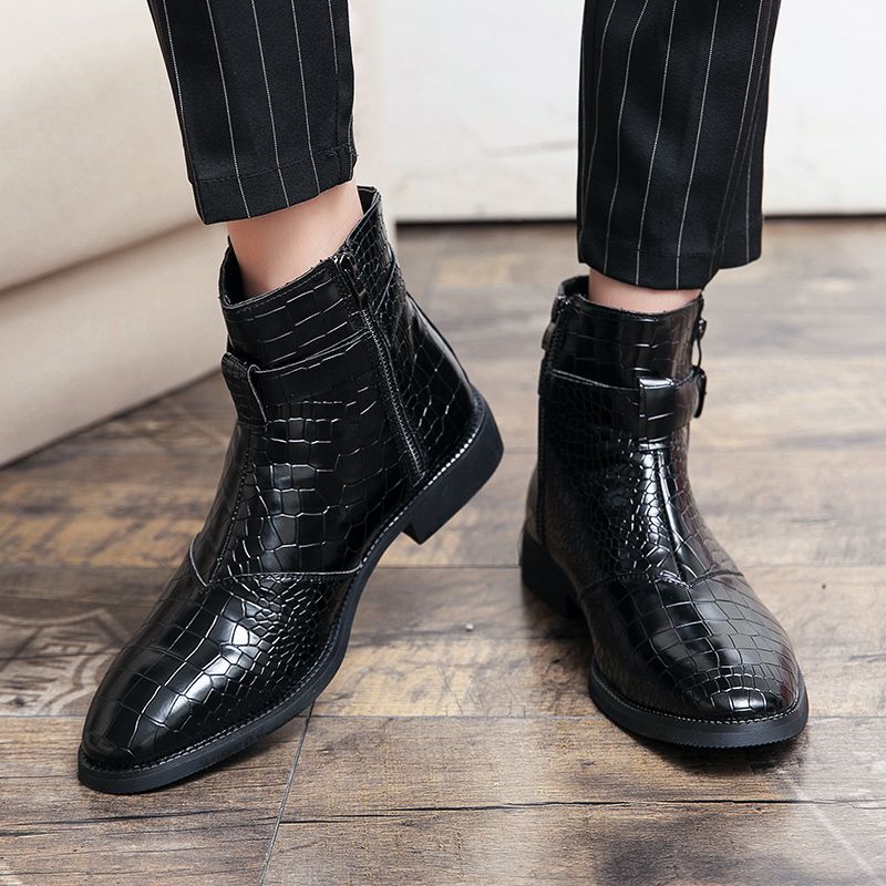 Men Fashion Chelsea Boots Slip-on Moccasins Size 38-48 Black