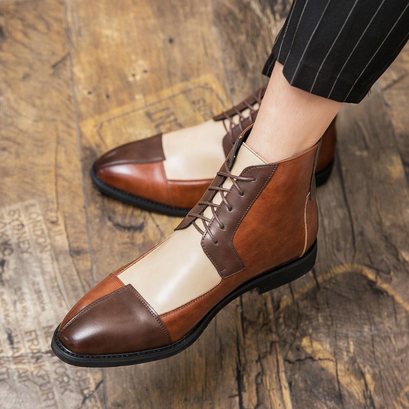 Mens Leather Boots Formal Business Shoes Soft Chelsea Brown