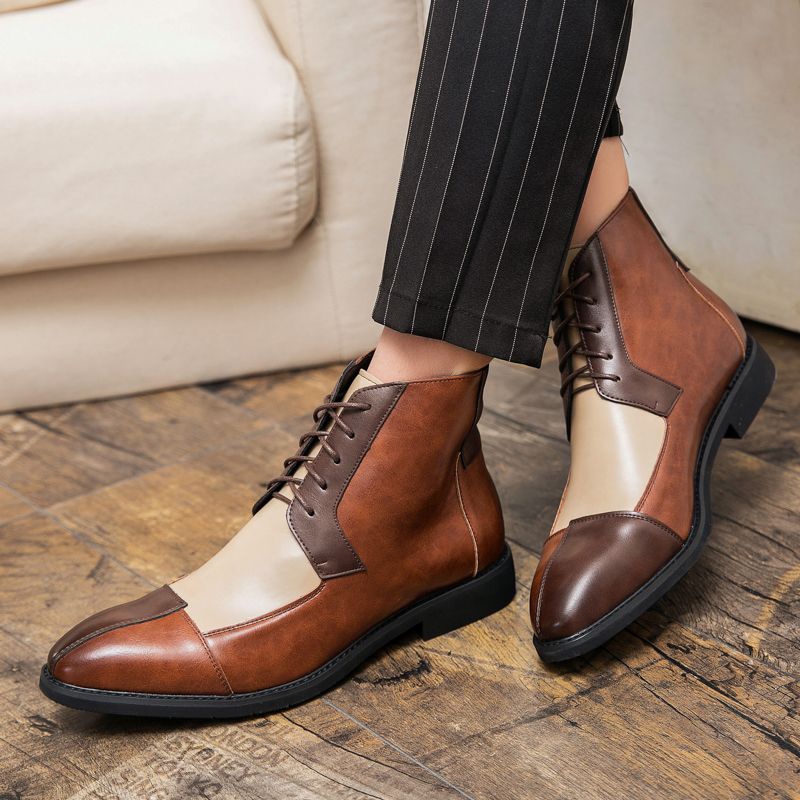 Mens Leather Boots Formal Business Shoes Soft Chelsea Brown