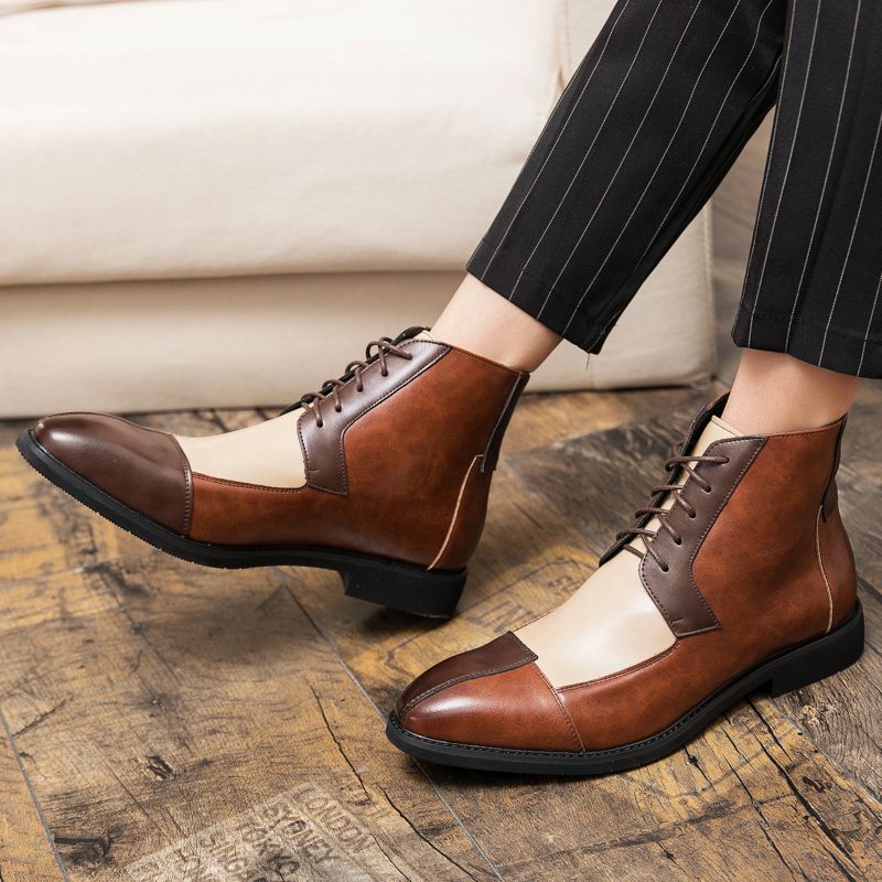 Mens Leather Boots Formal Business Shoes Soft Chelsea Brown