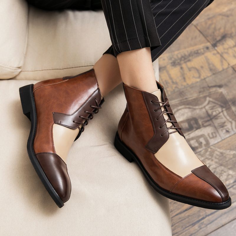 Mens Leather Boots Formal Business Shoes Soft Chelsea Brown