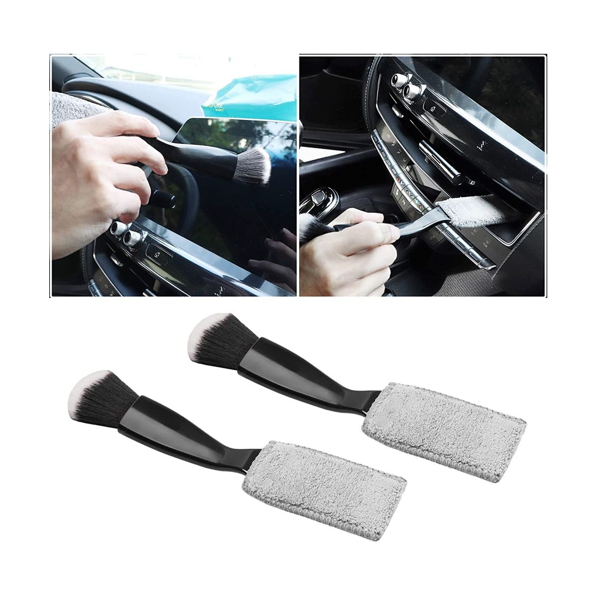 2Pack Double Head Brush for Car Clean,2 in 1 Car Interior