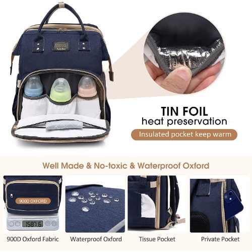 3 In 1 Diaper Bag & Baby Crib Backpack Foldable Nappy Mommy Bags With External