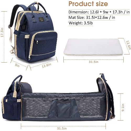 3 In 1 Diaper Bag & Baby Crib Backpack Foldable Nappy Mommy Bags With External