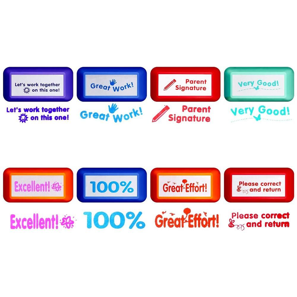 8pcs Self Inking Teacher Stamp Set Colorful Grading Stamp Set Encourage Message Stamp