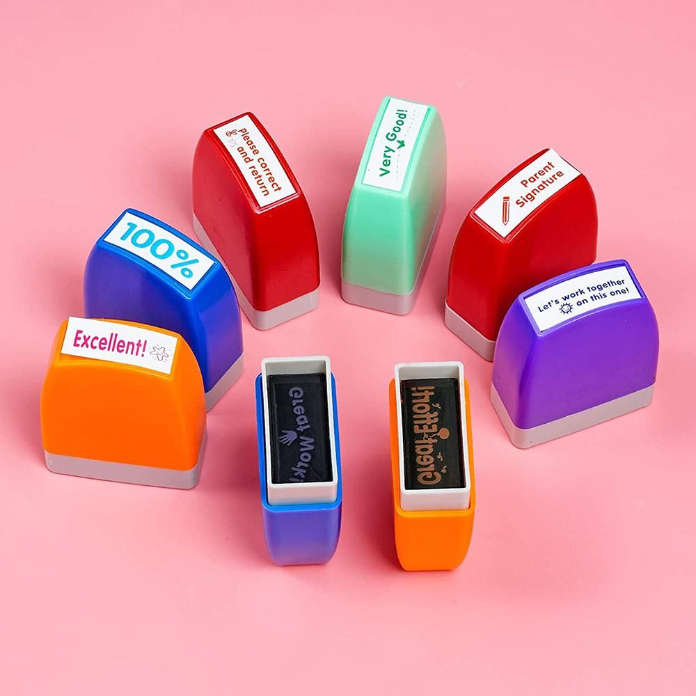 8pcs Self Inking Teacher Stamp Set Colorful Grading Stamp Set Encourage Message Stamp