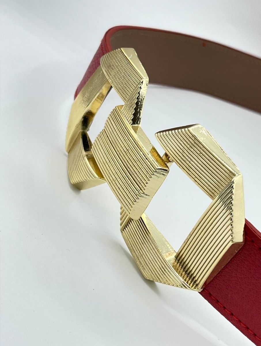 Turkey Women Red Leather With Metal Design Buckle Belt