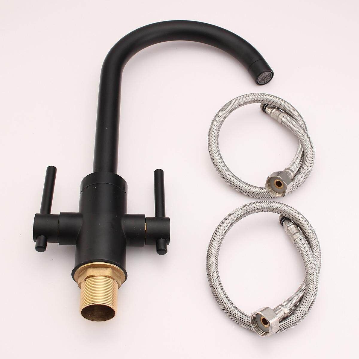 Double Handles Hot/Cold Mixer Water Tap Basin Kitchen Sink Bathroom Black Faucet