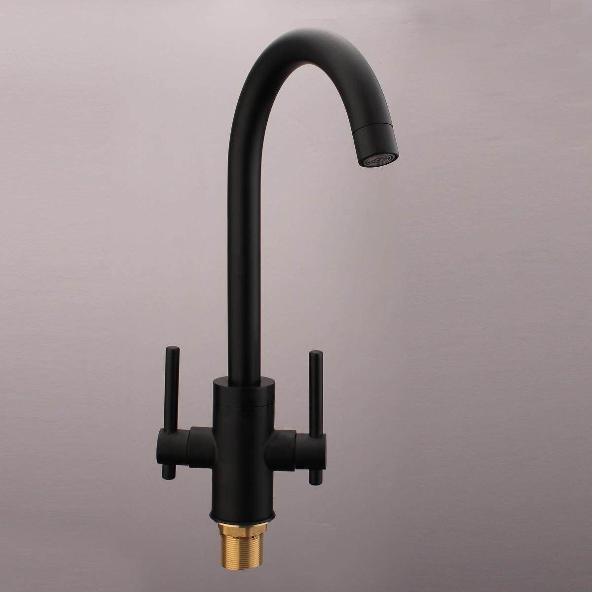 Double Handles Hot/Cold Mixer Water Tap Basin Kitchen Sink Bathroom Black Faucet