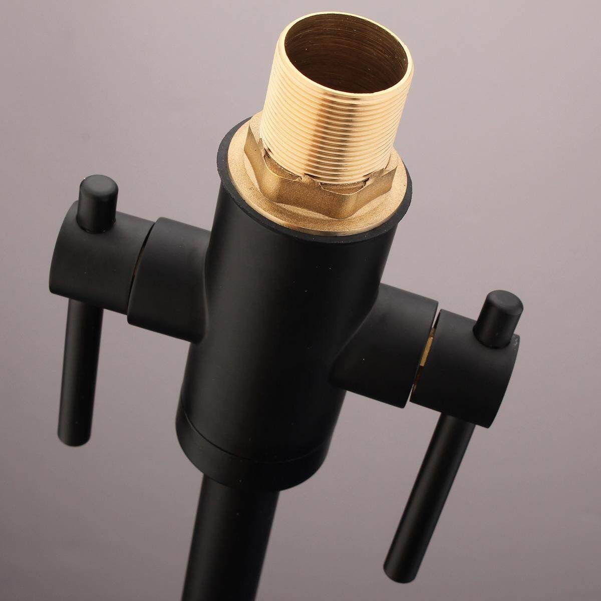 Double Handles Hot/Cold Mixer Water Tap Basin Kitchen Sink Bathroom Black Faucet