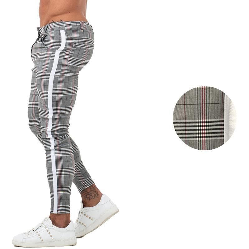 Informal pants for men Superelastic trousers adjusted with chinese style checkered elastic waist