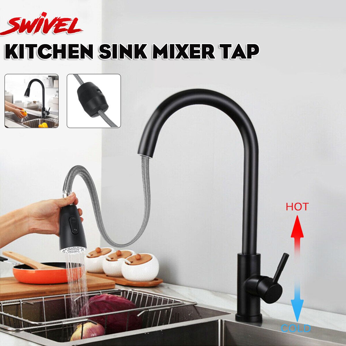 (Pull-out) Modern 360° Kitchen Sink Tap Faucet Spray Sink Mixer Tap Single Handle Tap Pull Out Spray Mixer Single Lever Swivel Spout Tap
