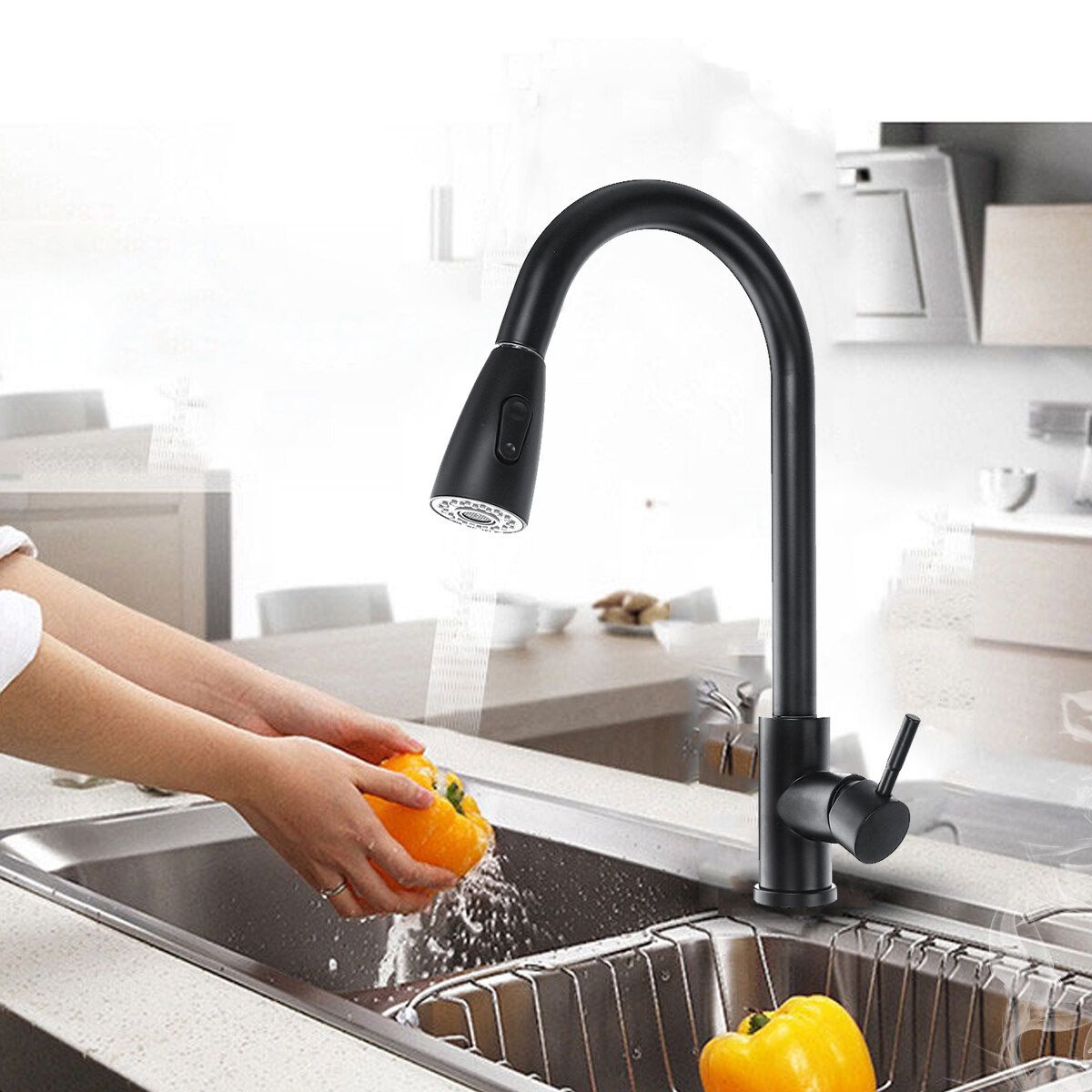 (Pull-out) Modern 360° Kitchen Sink Tap Faucet Spray Sink Mixer Tap Single Handle Tap Pull Out Spray Mixer Single Lever Swivel Spout Tap