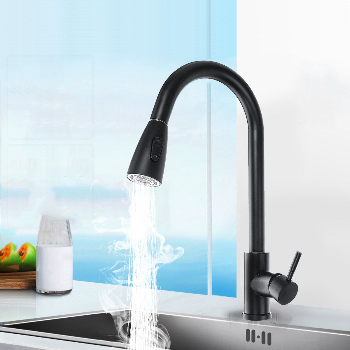 (Pull-out) Modern 360° Kitchen Sink Tap Faucet Spray Sink Mixer Tap Single Handle Tap Pull Out Spray Mixer Single Lever Swivel Spout Tap