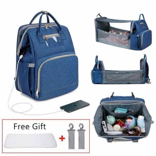 Baby Diaper Bag With Crib Space, Crib Sunshade, Crib Mattress, Usb Charging Port &cable