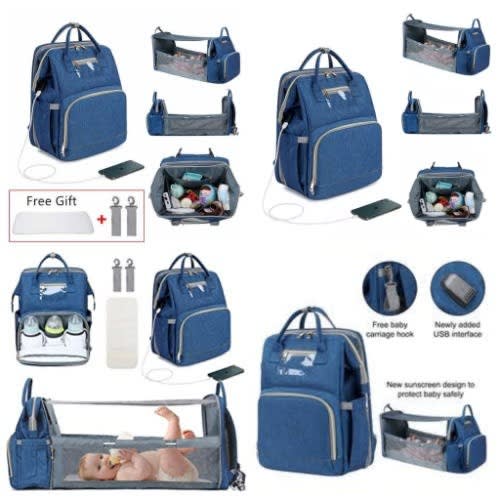 Baby Diaper Bag With Crib Space, Crib Sunshade, Crib Mattress, Usb Charging Port &cable