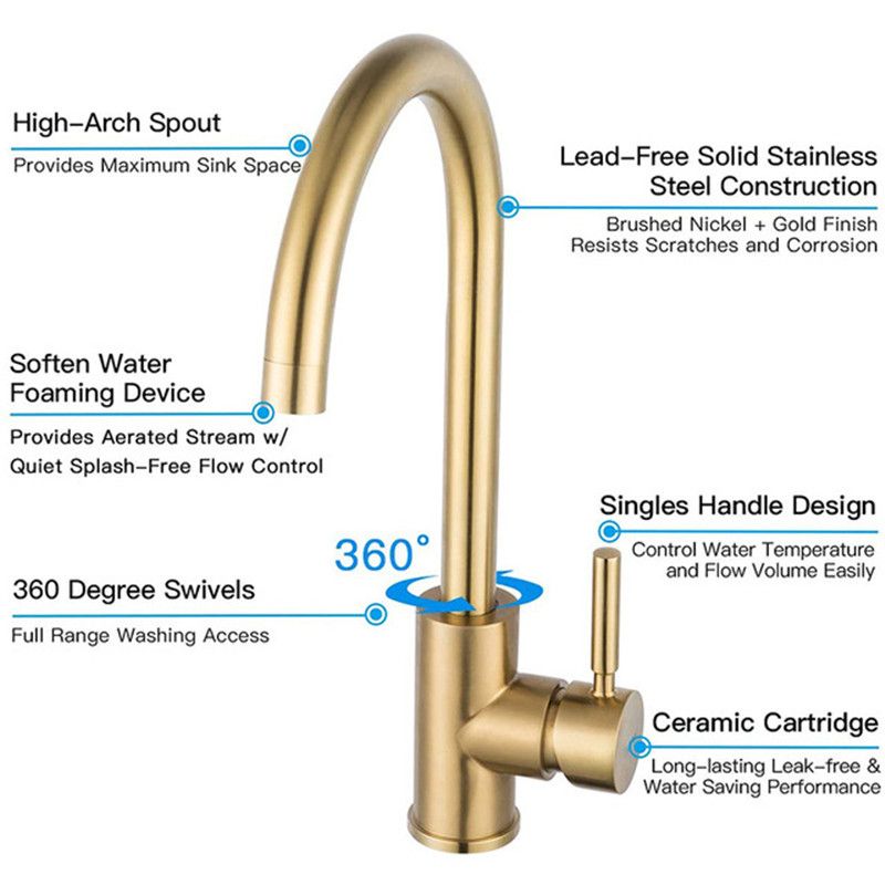Kitchen Faucet Stainless Steel Wiredrawing Golden Color Hot